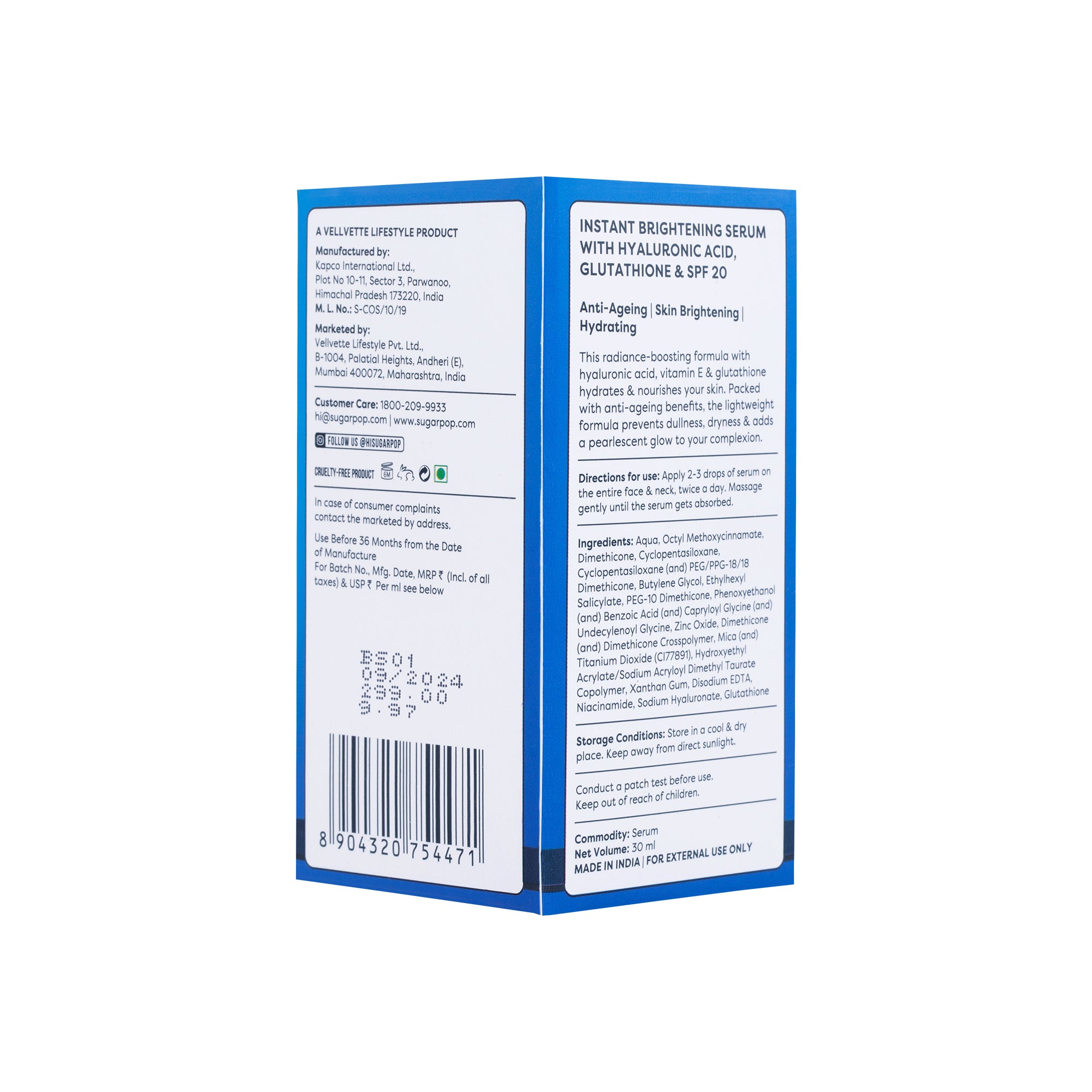 SUGAR POP Instant Brightening Serum with Hyaluronic Acid, Glutathione & SPF 20